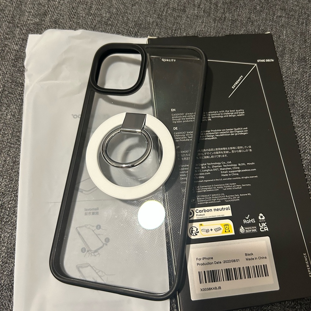 Black and White Phone Case with Ring Holder Iphone 14 Plus